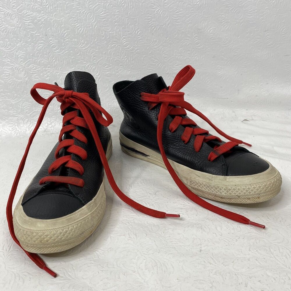 Converse Black Leather High-Top Sneakers M 6 W 8